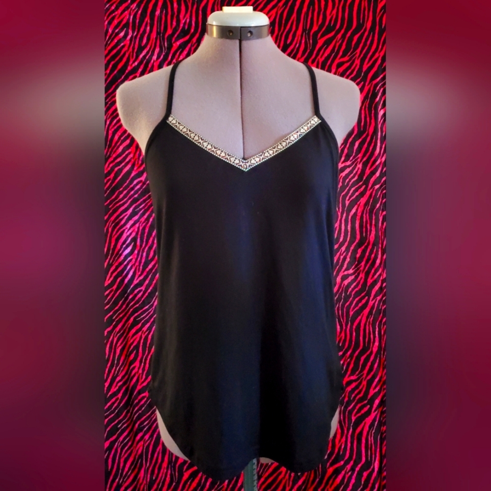 Hot Kiss Y2k Tribal Ethnic Ribbon Trim Cami Tank Top M boho early 2000s strappy